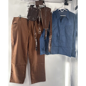$89 HLENOK Ash Costumes Shirt Pants Belt Sets Men’s PU Leather XXL UNUSED *READ